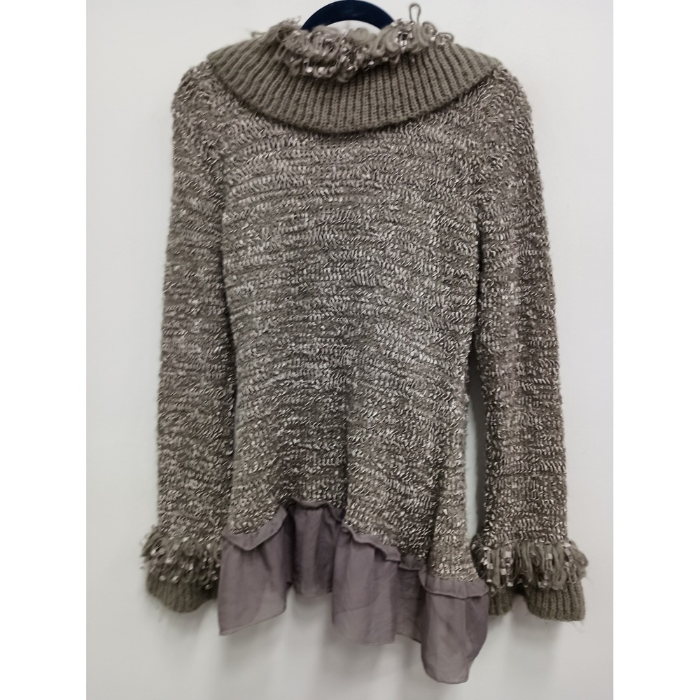 John Fashion Ruffle BOHO Cardigan Womens Large Taupe Shimmer Toggle - Picture 12 of 13